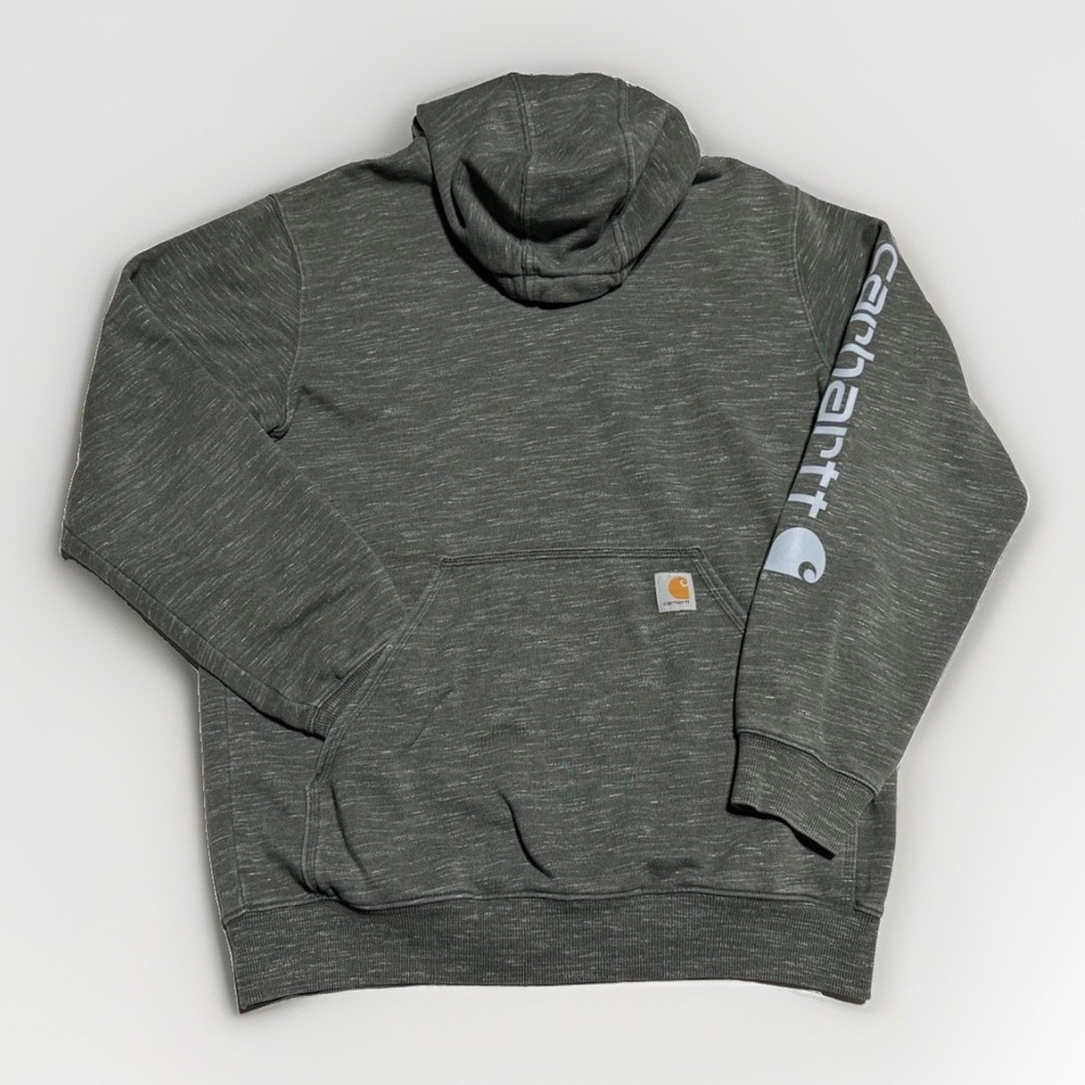 Carhartt Logo Sleeve Hoodie Mens M Loose Fit Heather Gray K288
